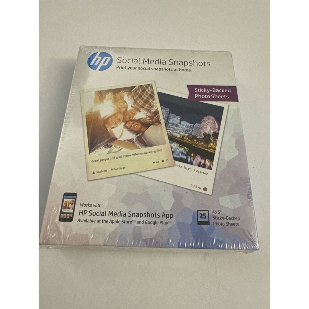 HP Social Media Snapshots Sticky Back Photo Paper 4 x 5 OC28